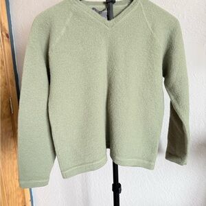 100% Wool Green V-Neck Sweater